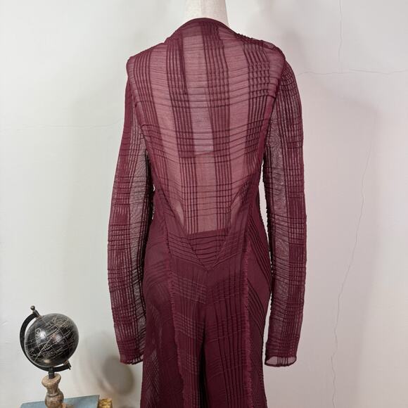 Roland Mouret Roka Checked Pleat Garnet Mesh Maxi Dress US 2 UK 6 NWT - Picture 8 of 11